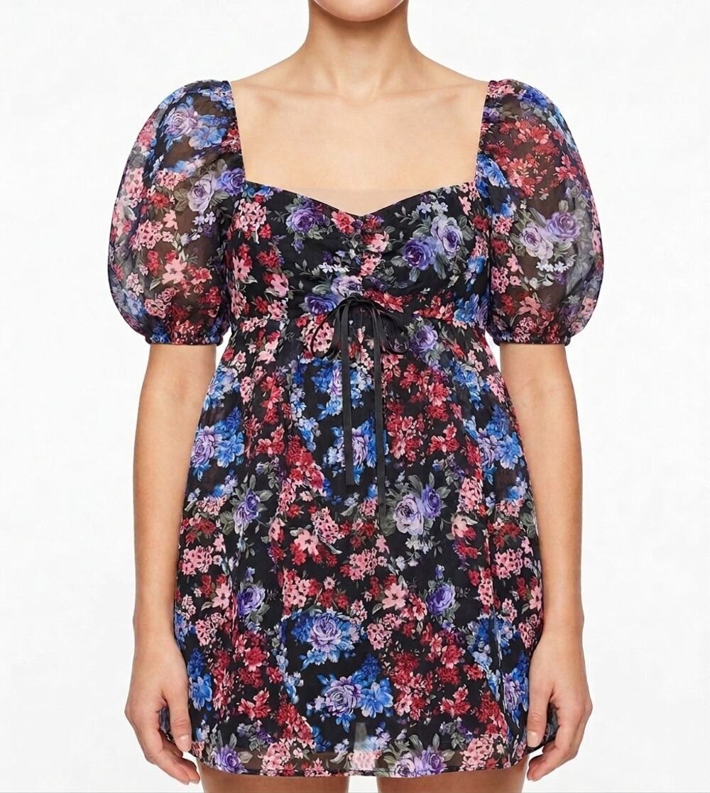 Forever 21 milkmaid mini dress babydoll Puff-Sleeve Empire Waist size M